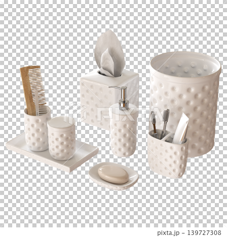 Bathroom accessories isolated on transparent background, bidet, 3D illustration, cg render 139727308