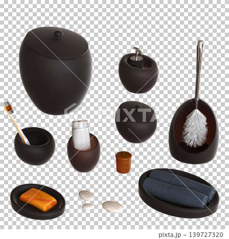 Bathroom accessories isolated on transparent background, bidet, 3D illustration, cg render Bathroom accessories isolated on transparent background, bidet, 3D illustration, cg render 139727320