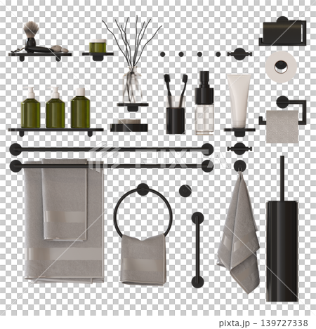 Bathroom accessories isolated on transparent background, bidet, 3D illustration, cg render Bathroom accessories isolated on transparent background, bidet, 3D illustration, cg render 139727338