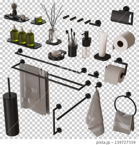 Bathroom accessories isolated on transparent background, bidet, 3D illustration, cg render Bathroom accessories isolated on transparent background, bidet, 3D illustration, cg render 139727339