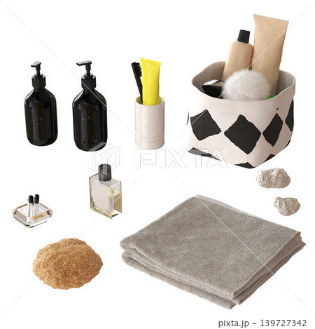 Bathroom accessories isolated on transparent background, bidet, 3D illustration, cg render 139727342