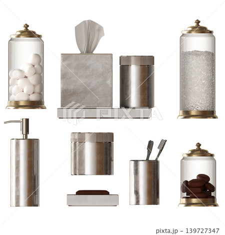 Bathroom accessories isolated on transparent background, bidet, 3D illustration, cg render 139727347