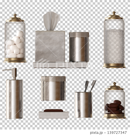 Bathroom accessories isolated on transparent background, bidet, 3D illustration, cg render Bathroom accessories isolated on transparent background, bidet, 3D illustration, cg render 139727347