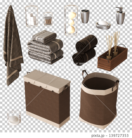 Bathroom accessories isolated on transparent background, bidet, 3D illustration, cg render 139727353