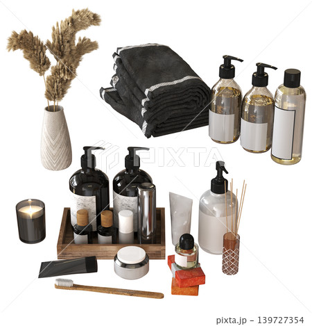 Bathroom accessories isolated on transparent background, bidet, 3D illustration, cg render Bathroom accessories isolated on transparent background, bidet, 3D illustration, cg render 139727354