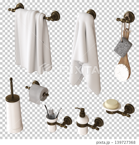 Bathroom accessories isolated on transparent background, bidet, 3D illustration, cg render Bathroom accessories isolated on transparent background, bidet, 3D illustration, cg render 139727368