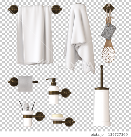 Bathroom accessories isolated on transparent background, bidet, 3D illustration, cg render Bathroom accessories isolated on transparent background, bidet, 3D illustration, cg render 139727369