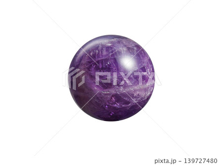 Polished Amethyst Sphere on White Background Polished Amethyst Sphere on White Background 139727480