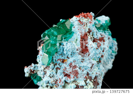 macro mineral stone Dioptase on a black background macro mineral stone Dioptase on a black background 139727675