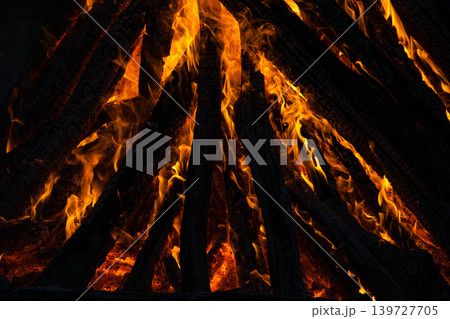 Beautiful fire flames on a campfire 139727705