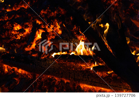 Beautiful fire flames on a campfire 139727706