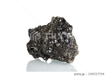 macro stone mineral Quartz Sphalerite Galena pyrite on a white background 139727734