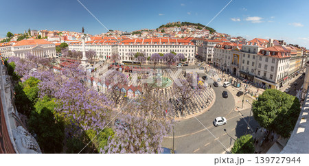 Rossio Square Panorama with Sao Jorge Fortress in Lisbon Portugal Rossio Square Panorama with Sao Jorge Fortress in Lisbon Portugal 139727944