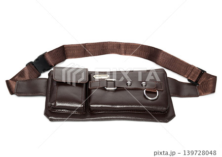 brown leather waist bag with removable adjustable strap isolated on white background front view brown leather waist bag with removable adjustable strap isolated on white background front view 139728048
