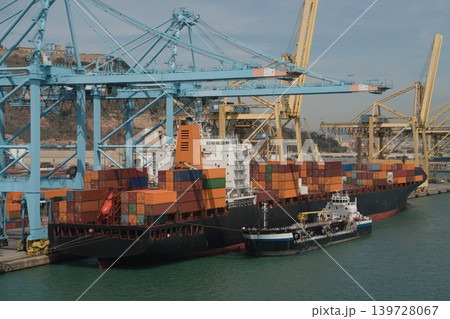 Container ship at APM Terminals in Port of Barcelona, Spain 139728067