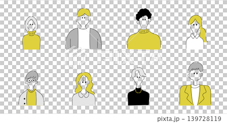 オフィスカジュアル＆スタートアップな人々_上半身の手描きイラスト_アバター,人物_ゴールド＆グレー 139728119