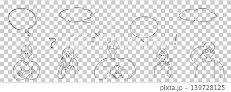 Office casual pose collection_Minimal face_Avatar character with speech bubble_Line art Office casual pose collection_Minimal face_Avatar character with speech bubble_Line art 139728125
