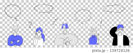 Office casual poses collection_minimal face_avatar character with speech bubble_blue & gray Office casual poses collection_minimal face_avatar character with speech bubble_blue & gray 139728126