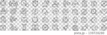 ベクターでモノクロのタイムプラインニングに関する線画アイコンセット ベクターでモノクロのタイムプラインニングに関する線画アイコンセット 139728280