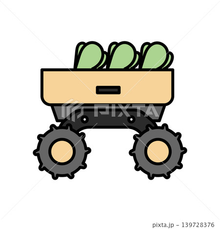 イラスト素材: 収穫した野菜を載せて畑を走る自動走行の農業用ロボット イラスト素材: 収穫した野菜を載せて畑を走る自動走行の農業用ロボット 139728376