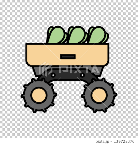 イラスト素材: 収穫した野菜を載せて畑を走る自動走行の農業用ロボット イラスト素材: 収穫した野菜を載せて畑を走る自動走行の農業用ロボット 139728376