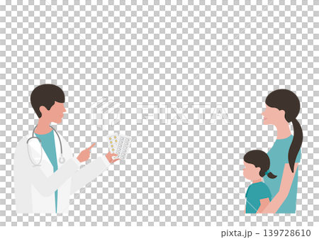 Vector illustration of a girl and her mother, and a doctor explaining medication. 139728610