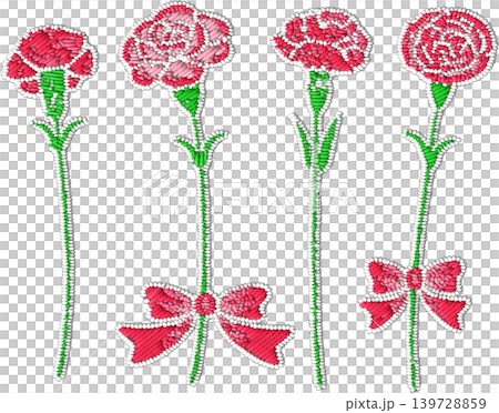 刺繍風のカーネーションの花4本 139728859