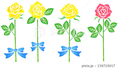 黄色い薔薇の花3本と赤い薔薇の花1本 139728917