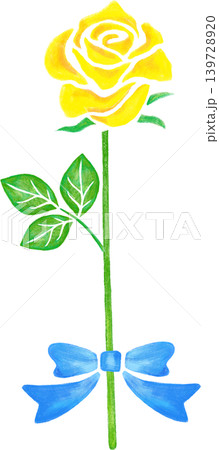 手描き風黄色い薔薇の花_青いリボンあり 139728920