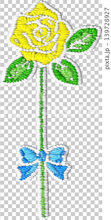 黄色い薔薇の花一本_小さい青いリボン 黄色い薔薇の花一本_小さい青いリボン 139728927