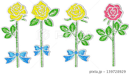 刺繍風の黄色い薔薇の花3本と赤い薔薇の花1本_白フチあり 刺繍風の黄色い薔薇の花3本と赤い薔薇の花1本_白フチあり 139728929