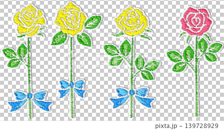 刺繍風の黄色い薔薇の花3本と赤い薔薇の花1本_白フチあり 刺繍風の黄色い薔薇の花3本と赤い薔薇の花1本_白フチあり 139728929