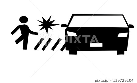 車と歩行者の衝突事故のシルエットイラスト 車と歩行者の衝突事故のシルエットイラスト 139729104