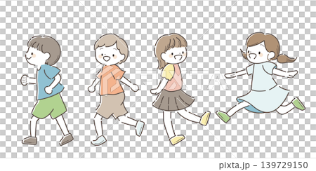 笑顔で元気に走り回る子どもたちのイラスト 笑顔で元気に走り回る子どもたちのイラスト 139729150