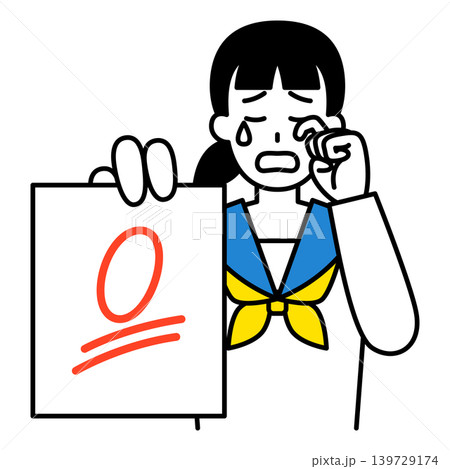 0点の答案用紙を見せて泣く女子学生 0点の答案用紙を見せて泣く女子学生 139729174