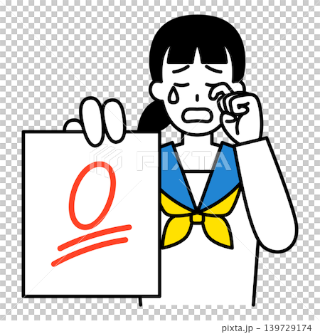 A female student cries as she shows her exam paper with a score of 0. A female student cries as she shows her exam paper with a score of 0. 139729174