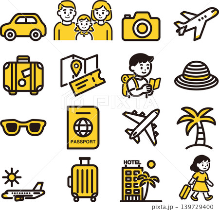 トラベル　旅行　観光　家族　アイコン　ピクトグラム　イラスト　国内　海外　デザイン　素材　セット 139729400