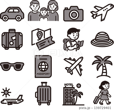 トラベル　旅行　観光　家族　アイコン　ピクトグラム　イラスト　国内　海外　デザイン　素材　セット 139729401