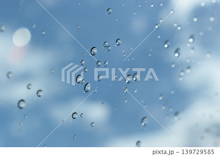 water drop on mirror with blue sky and white cloud background water drop on mirror with blue sky and white cloud background 139729585
