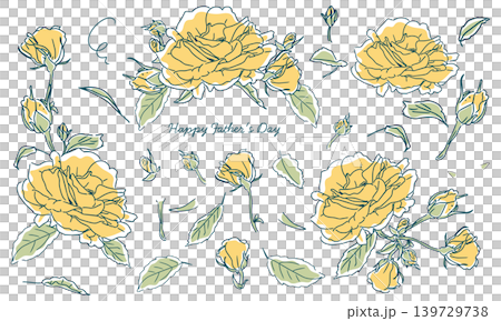 黄色い薔薇の線画パーツスケッチセット（父の日素材） 139729738