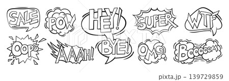 Speech bubble comic pop art set doodle chat boxes explosion stickers halftone dialog vector 139729859