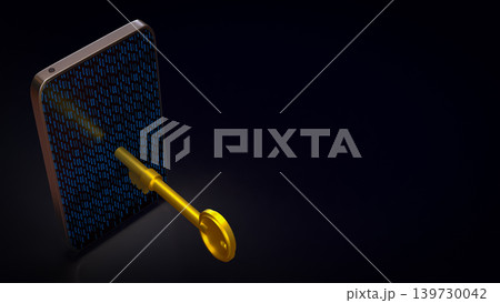 Digital Mobile Security Access Key 3d render. Digital Mobile Security Access Key 3d render. 139730042