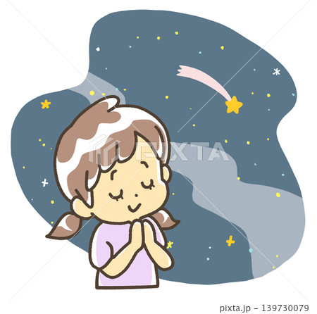 夜空の流れ星に願いを込める女の子 139730079