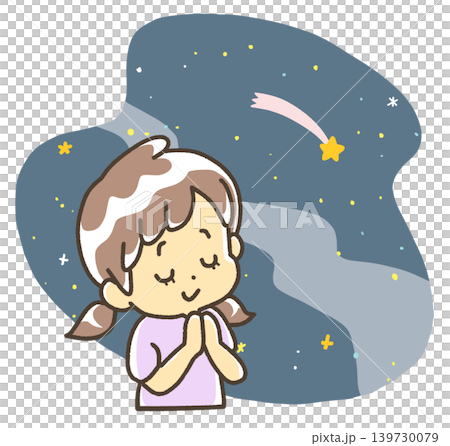 夜空の流れ星に願いを込める女の子 139730079