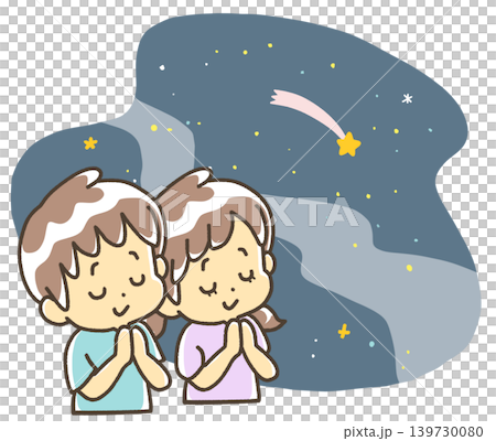 孩子們對著夜空中的流星許願 孩子們對著夜空中的流星許願 139730080