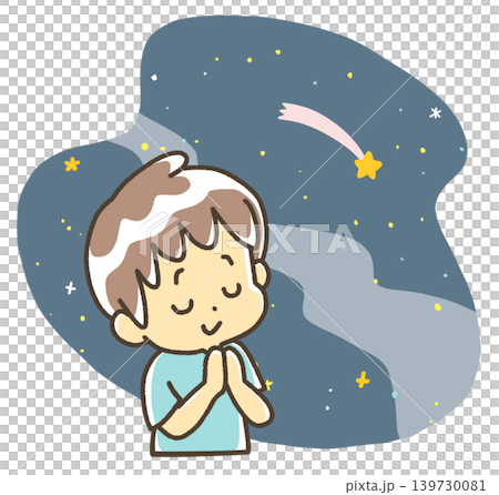 一個孩子對著夜空中的流星許願。 一個孩子對著夜空中的流星許願。 139730081