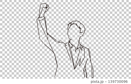 拳を掲げる男性の一筆書きの線画イラスト 139730096