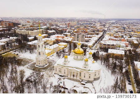 Penza city. Spassky Cathedral and bell tower. View from above 139730173