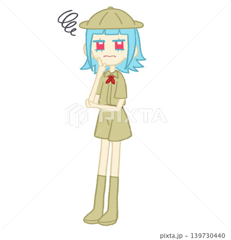 探検隊の服を着た悩む女の子 139730440