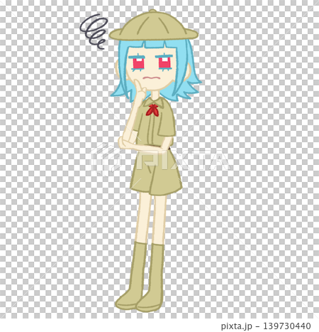 A troubled girl in an explorer's outfit A troubled girl in an explorer's outfit 139730440